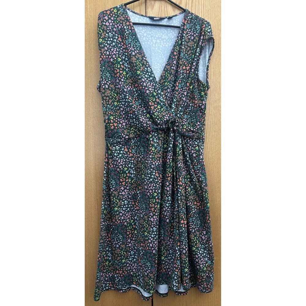 Lands' End Floral Cap Sleeve Side Knot Midi Stretch A-Line Dress Floral XL Tall